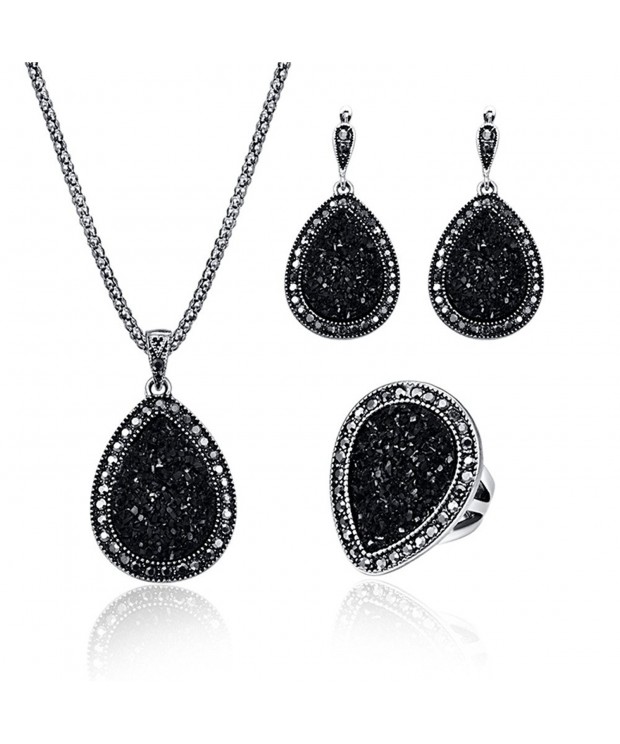 Wedding Jewerly Set Black Diamond Women Necklace Earring Sets Fashion ...