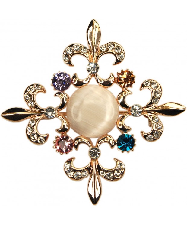 Brooch Multicolored Rhinestone Fleur Plated