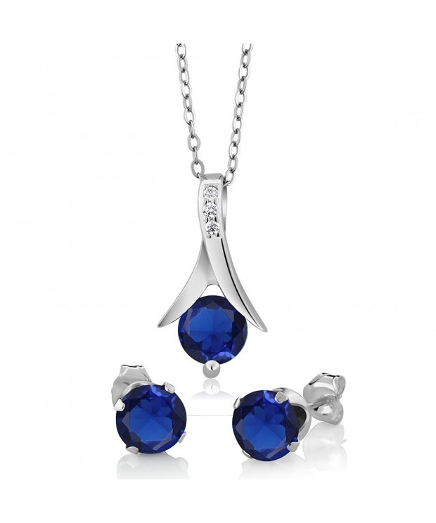 Simulated Sapphire Silver Pendant Earrings