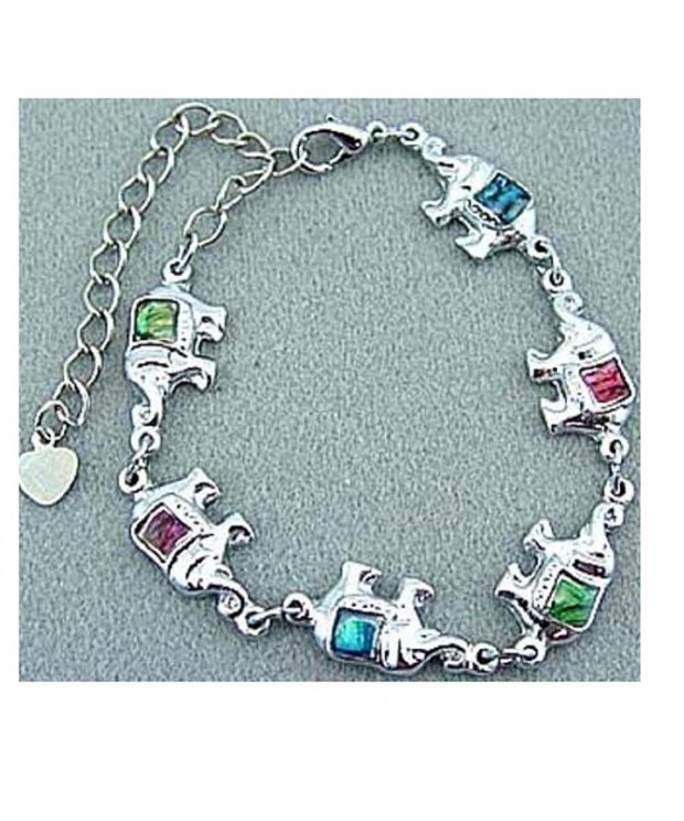 Bracelet Elephants Multi Color Genuine Silvertone