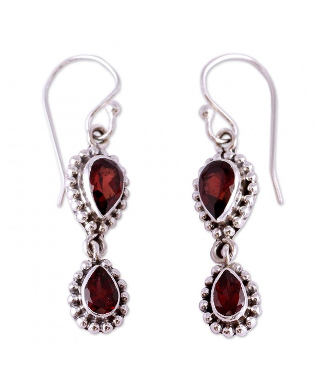 NOVICA Garnet Sterling Teardrop Earrings