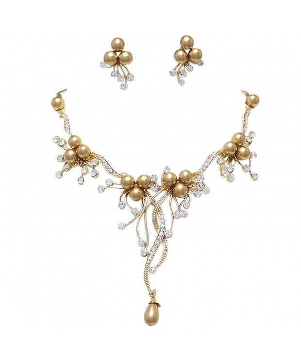 Designer Bronze Rhinestone Necklace Earring