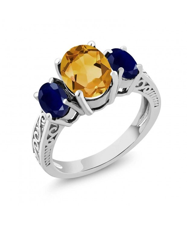 Citrine Sapphire Sterling 3 Stone Engagement