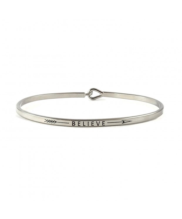 Believe Inspirational Bangle Bracelet Rhodium