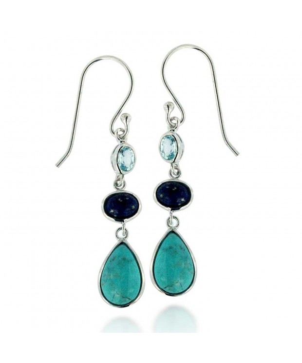 Rhodium Sterling Turquoise Gemstone Earrings
