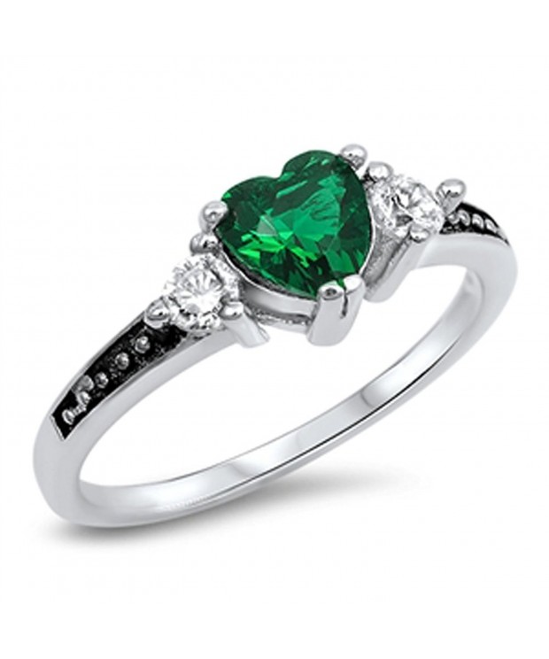 Simulated Emerald Polished Sterling Silver