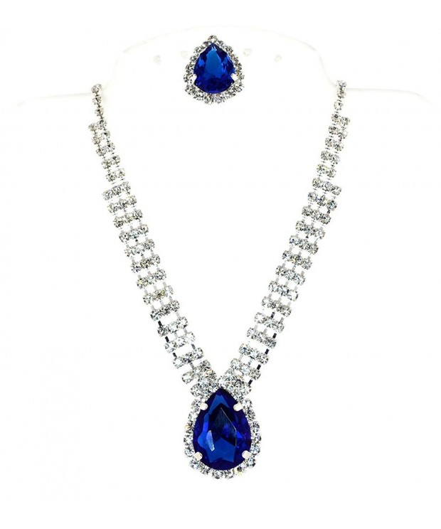 Elegant Tear Drop Occasion Necklace Set Blue