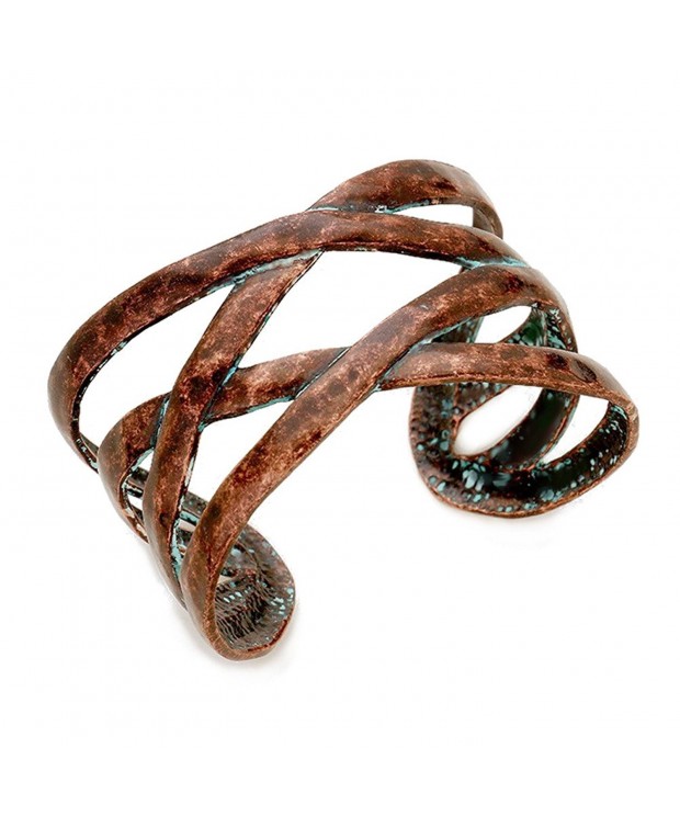 Distressed Vintage Copper Tone Criss Cross Bracelet