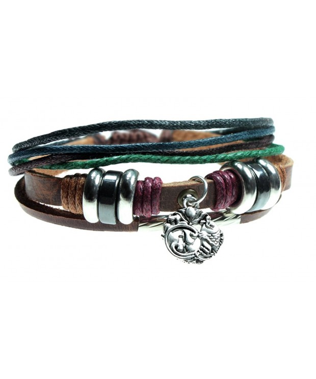 Lotus Flower Charm Leather Bracelet