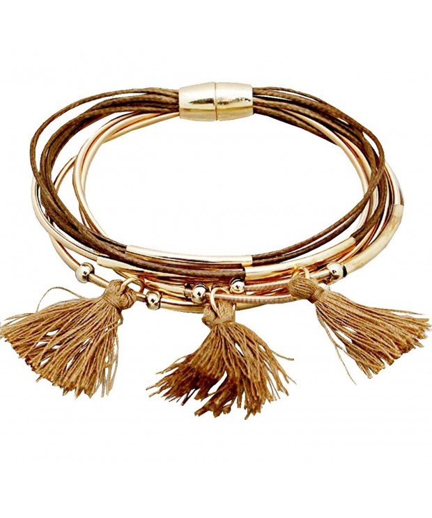 Multi Strand Gold Tone Magnetic Bracelet Tassels