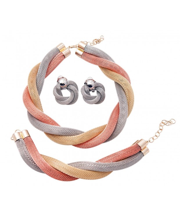 Tri Tone Choker Necklace Earrings Bracelet