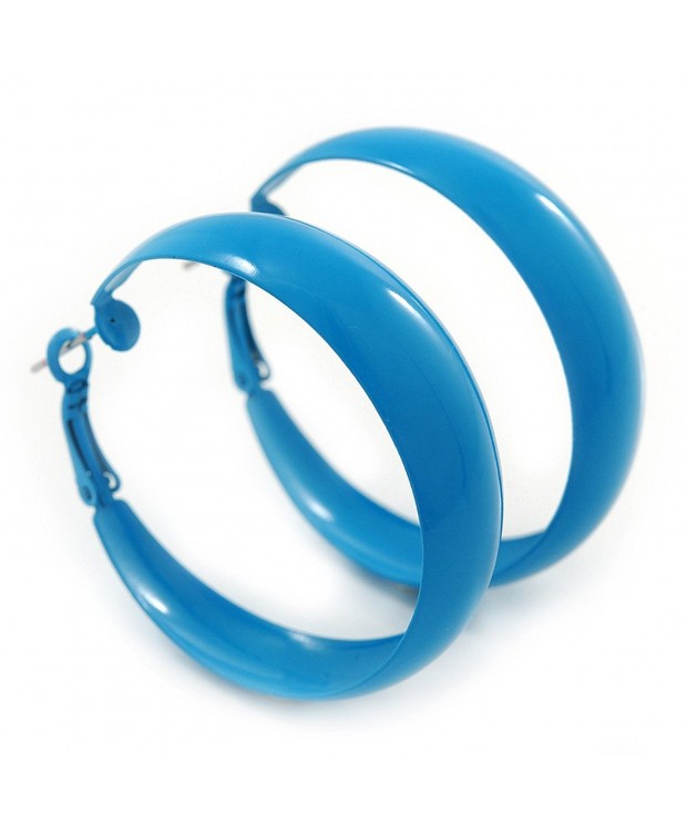 Medium Blue Enamel Hoop Earrings
