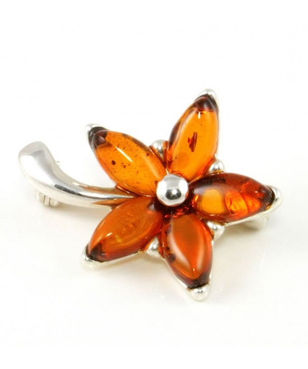 Silver Brooch Cognac Baltic Amber Amber