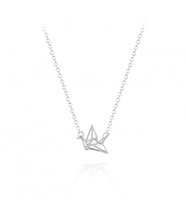 Silver Origami Crane Outline Necklace