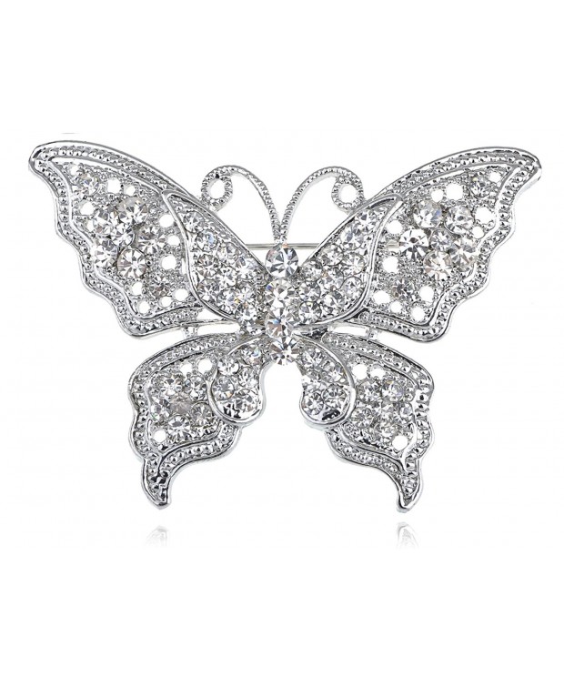 Alilang Silvery Rhinestone Filigree Butterfly