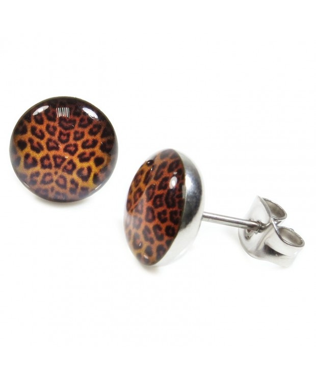 Stainless Steel Round Leopard Earrings