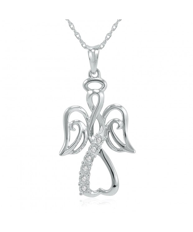 Winged Diamond Pendant Necklace Sterling Silver