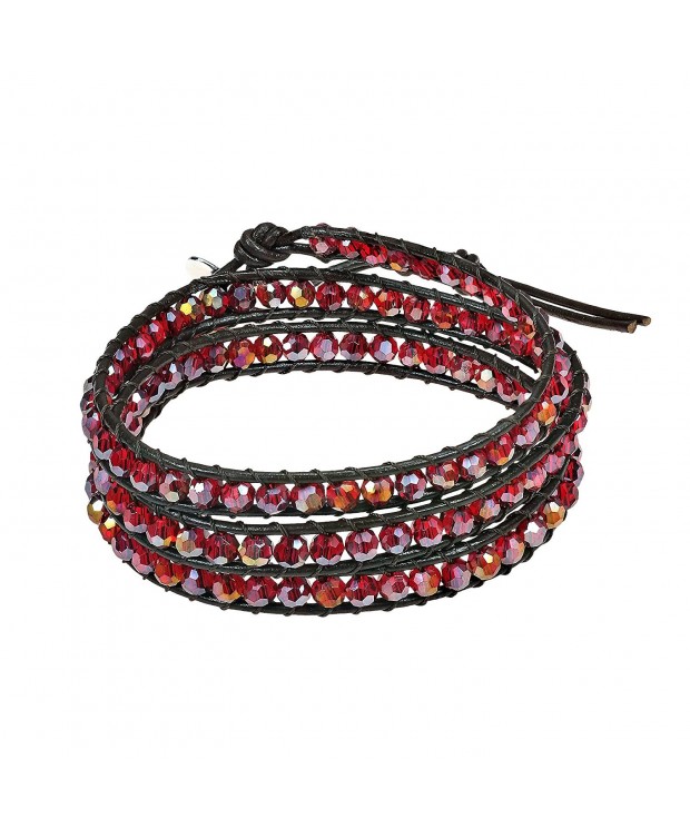 Deep Red Fashion Crystal Cotton Rope Leather Bracelet