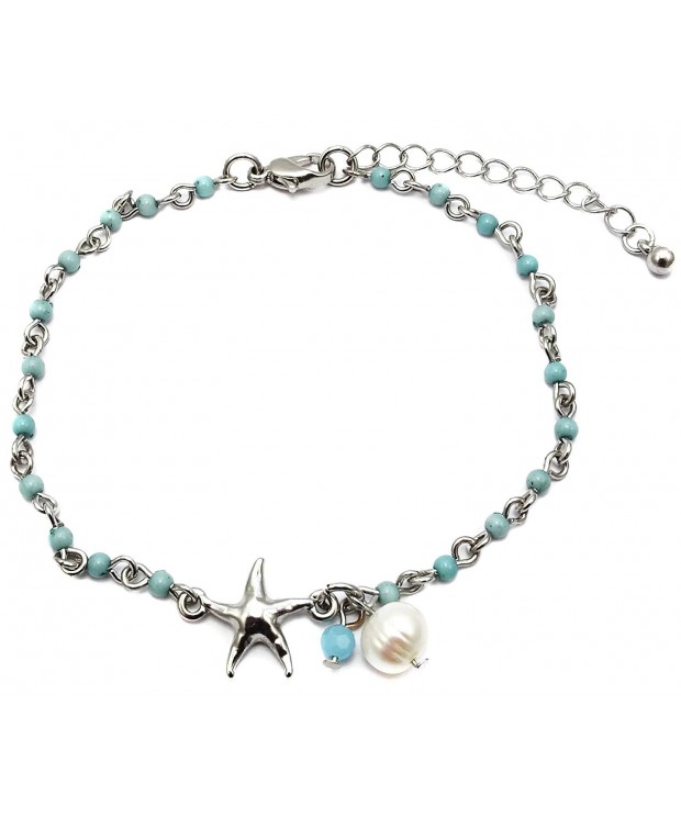 Starfish Charm Freshwater Anklet Rhodium