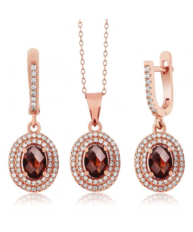 Checkerboard Garnet Plated Pendant Earrings