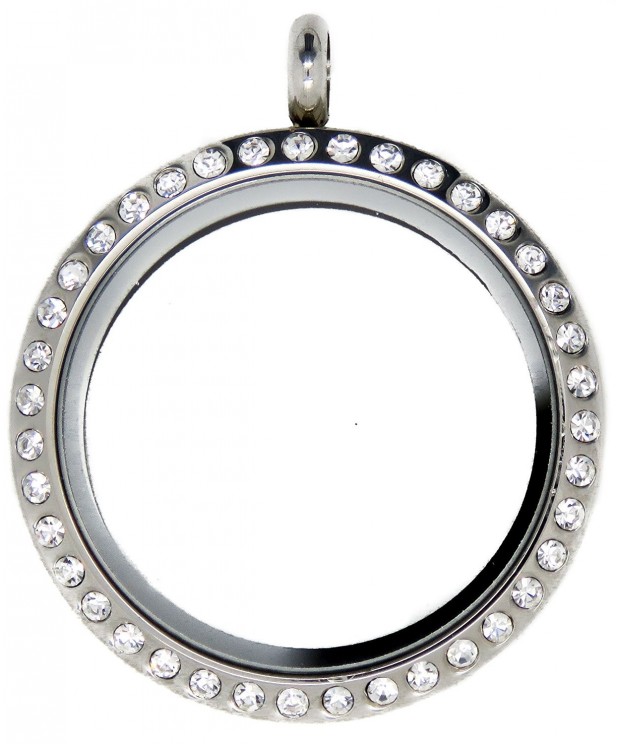 LARGE Silver Crystals Floating Locket