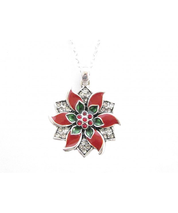 Poinsettia Necklace Crystal Jewelry Christmas