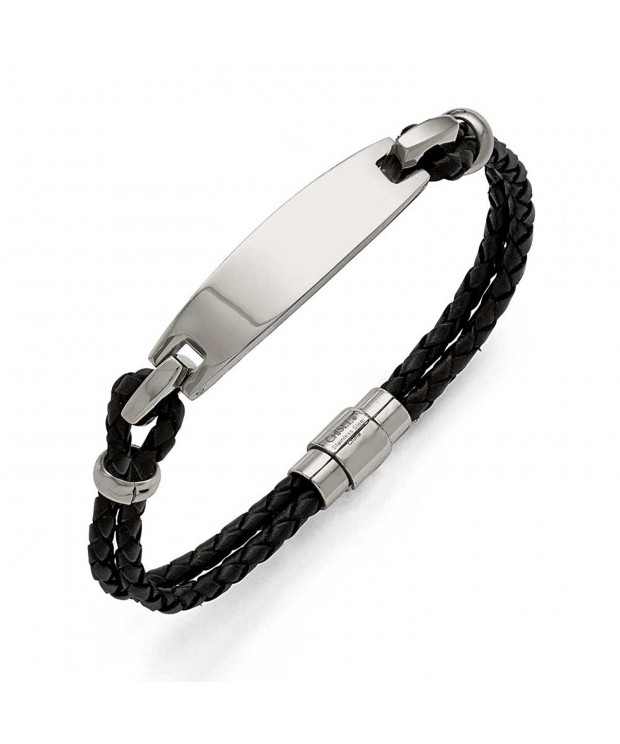 Chisel Stainless Polished Leather Bracelet