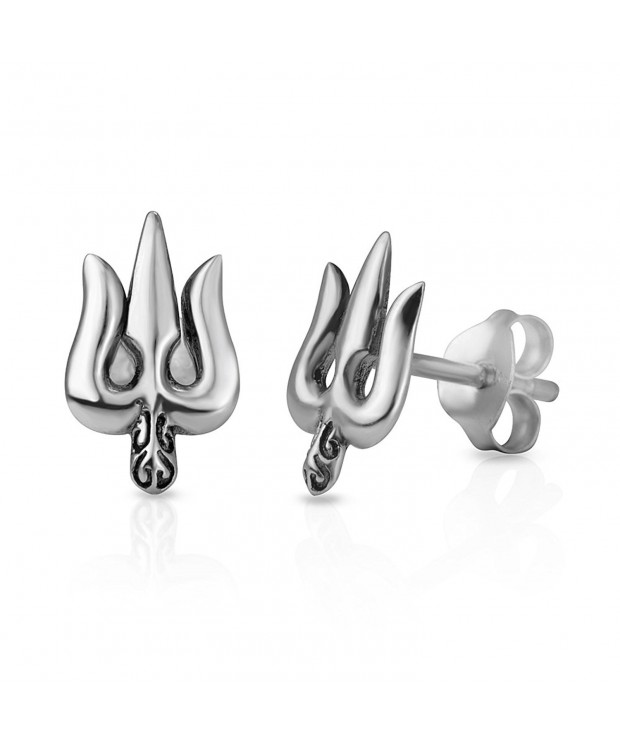 Sterling Silver Trishula 3 Headed Earrings