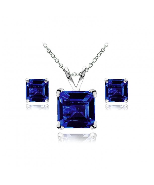 Sterling Sapphire Solitaire Necklace Earrings