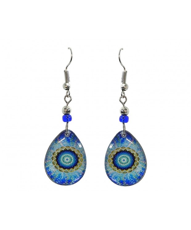 New Teardrop Earrings Mandala Light Blue