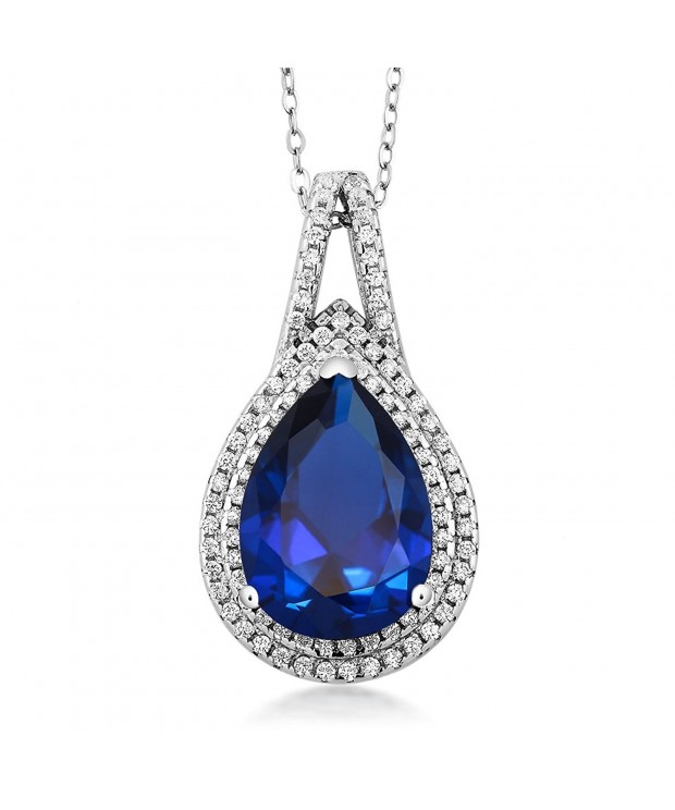 15X10MM Simulated Sapphire Sterling Pendant