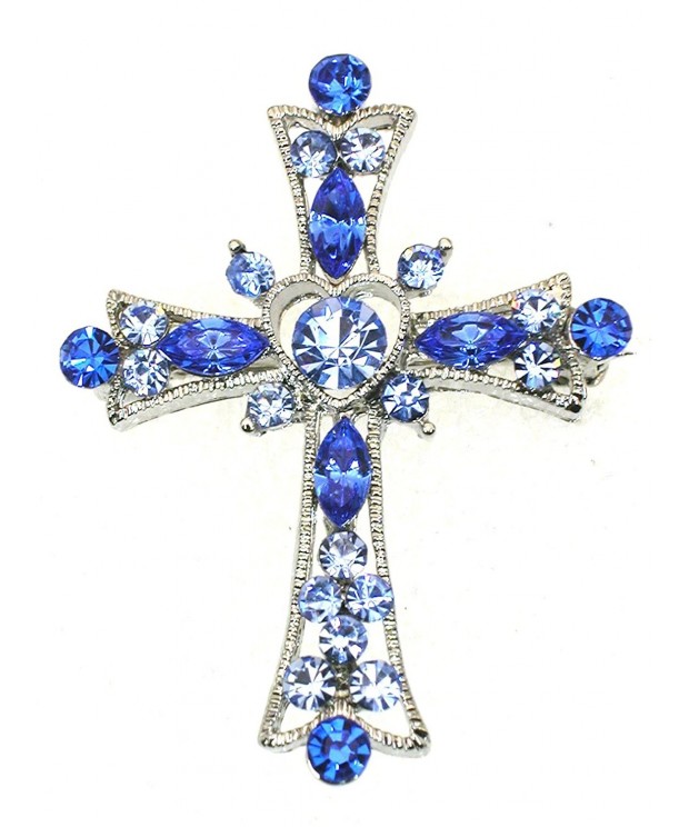 Faship Sparkling Crystal Crucifix Brooch