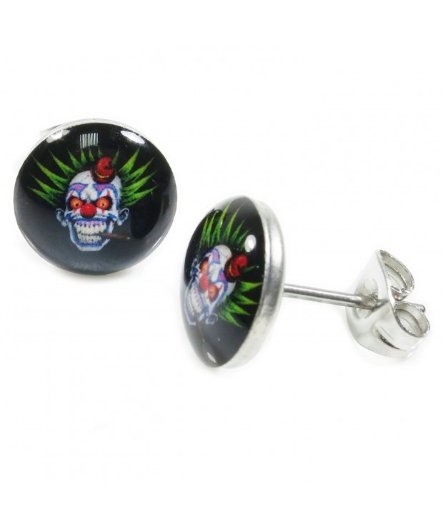 Stainless Steel Round Skull Earrings