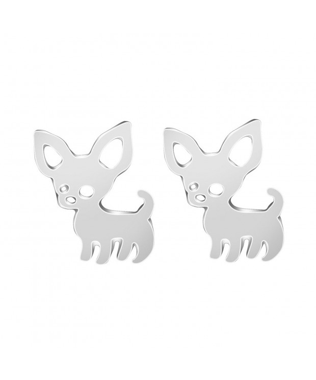 Cute chihuahua stud earrings silver