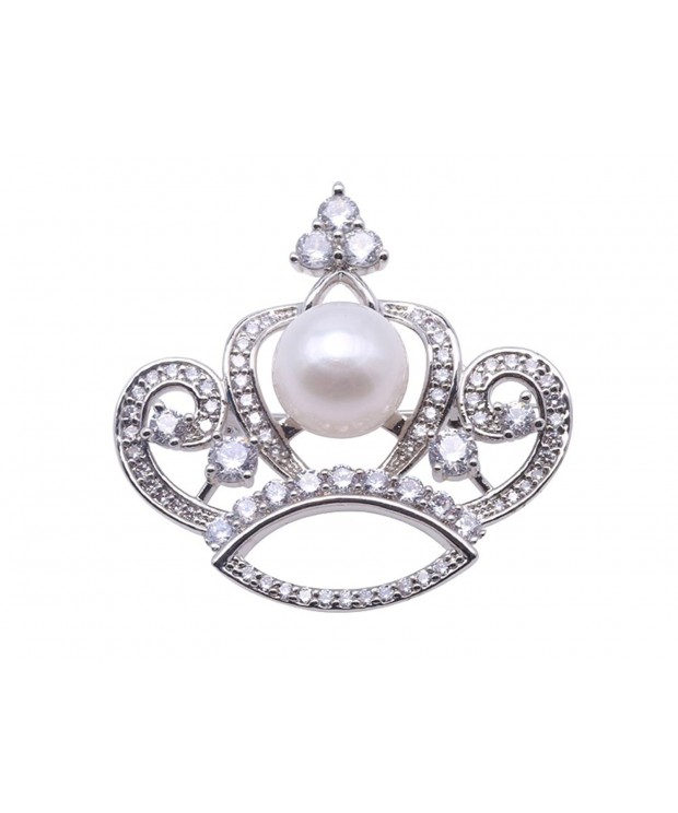 JYX Crwon style Freshwater Pearl Brooch Silver