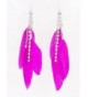 Fuscia Three Feather Earrings Rinestones