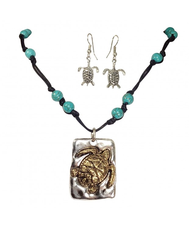 Turtle Simulated Turquoise Necklace Earrings