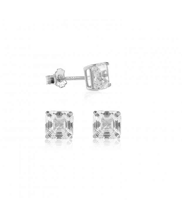 Asscher Zirconia Setting Rhodium Earrings