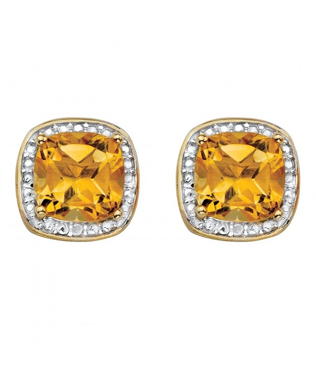 Genuine Citrine Diamond Gold Plated Earrings