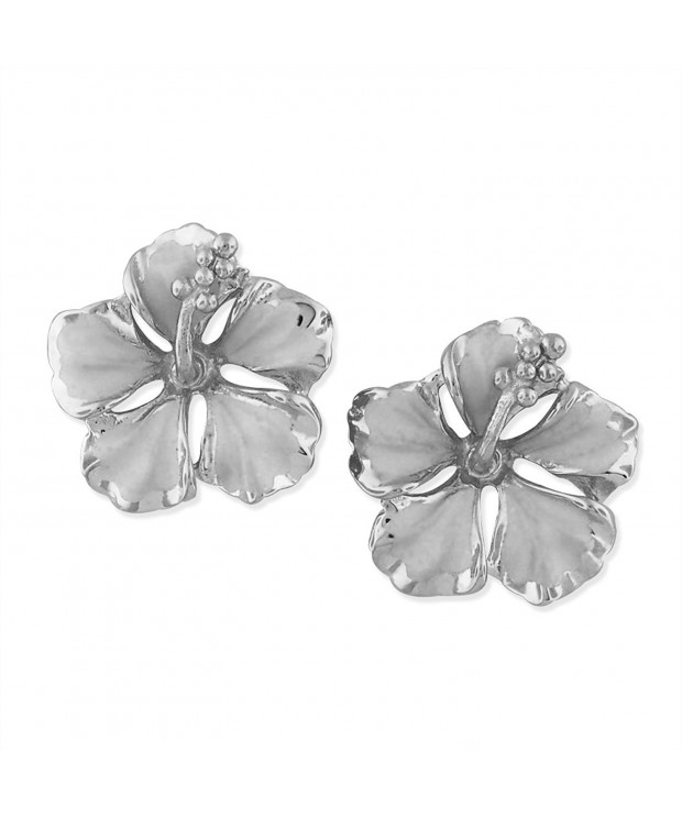 Rhodium Sterling Silver Hibiscus Earrings