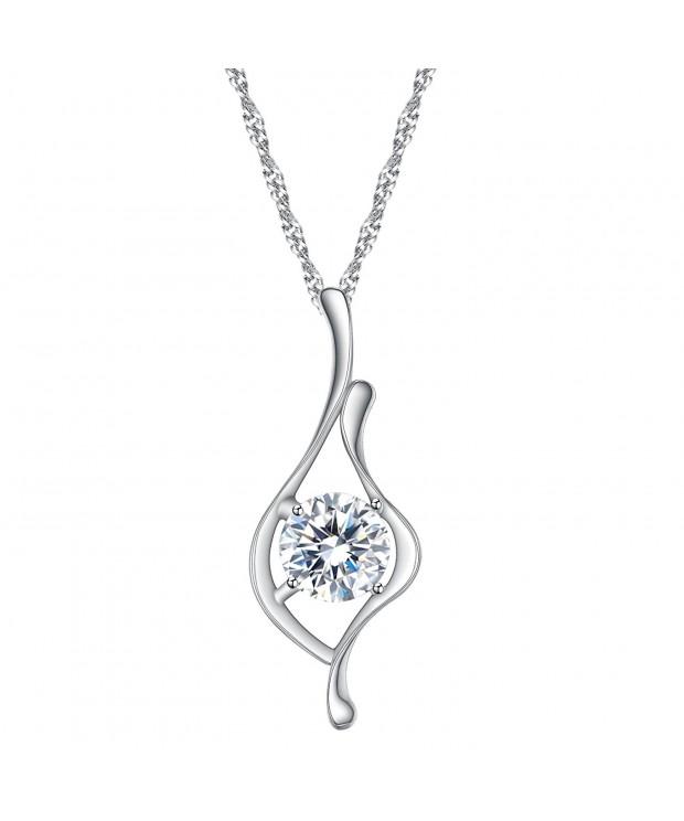 BriLove Sterling Zirconia Solitaire Necklace