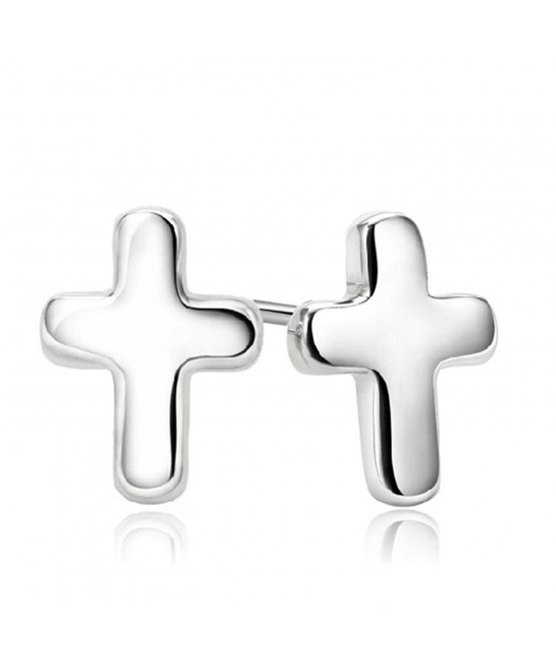 Womens Sterling Silver Cross Earrings