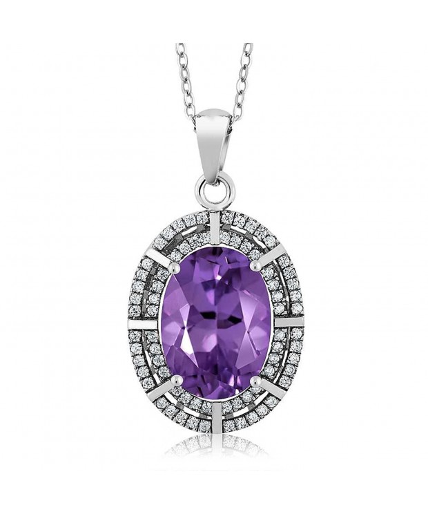 Purple Amethyst Sterling Pendant Necklace