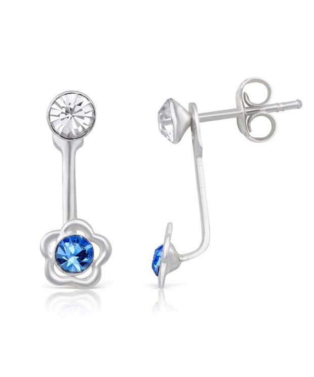 Sterling Aquamarine Crystal Rhodium Earrings