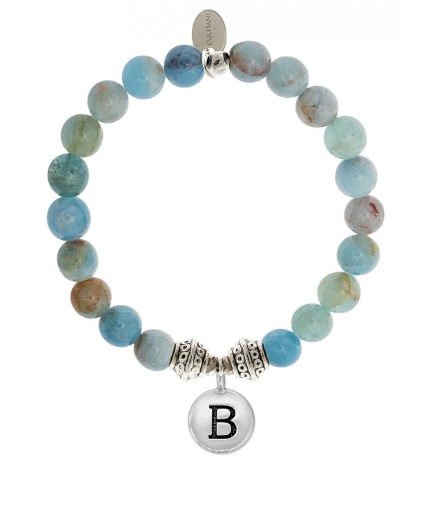 EvaDane Aquamarine Gemstone Alphabet Bracelet