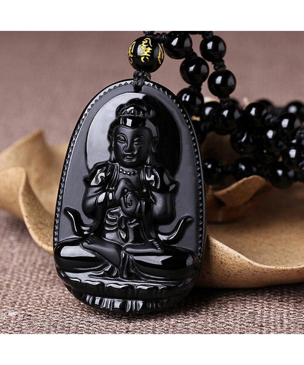 Natural Obsidian Akasagarbha Avalokitevara necklace