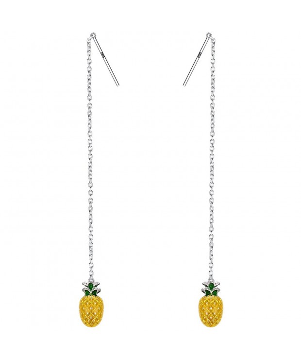 EleQueen Sterling Pineapple Threader Earrings