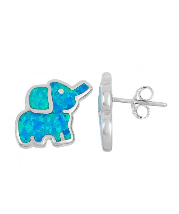 Sterling Silver Created Elephant Earrings