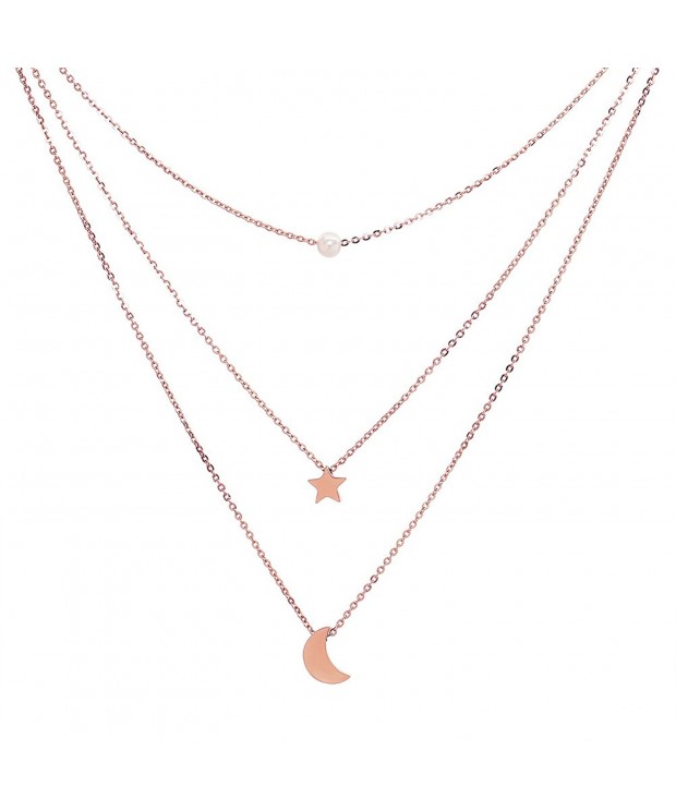 ELBLUVF Stainless Multi Layered Crescent Necklace
