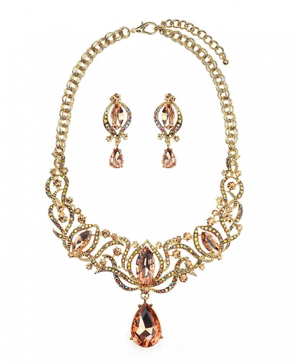 Dangling Imperial Necklace Earrings Gold Tone